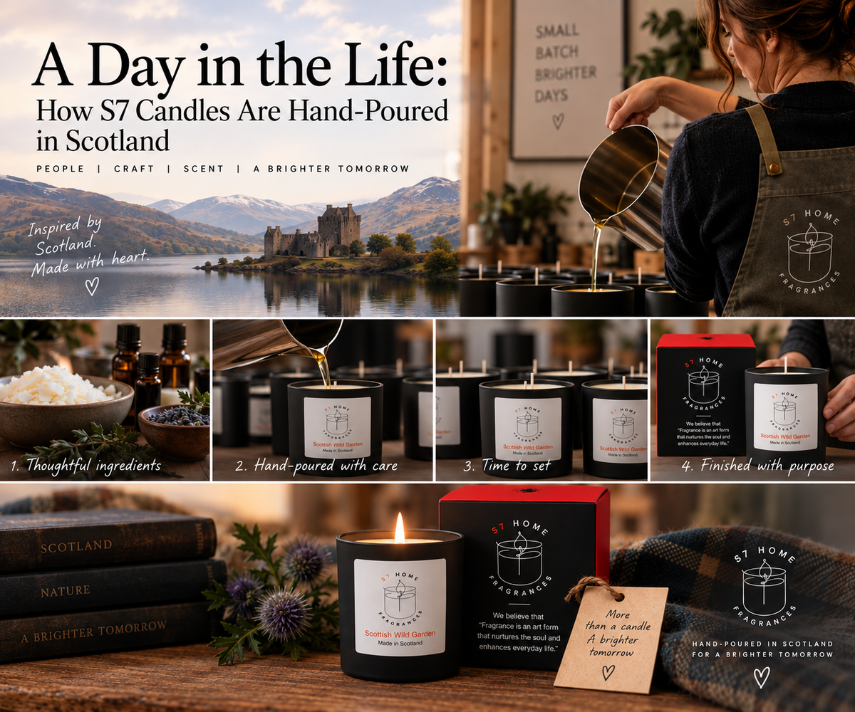 S7 Home Fragrances creating scented candles with each process and a Scotland backdrop