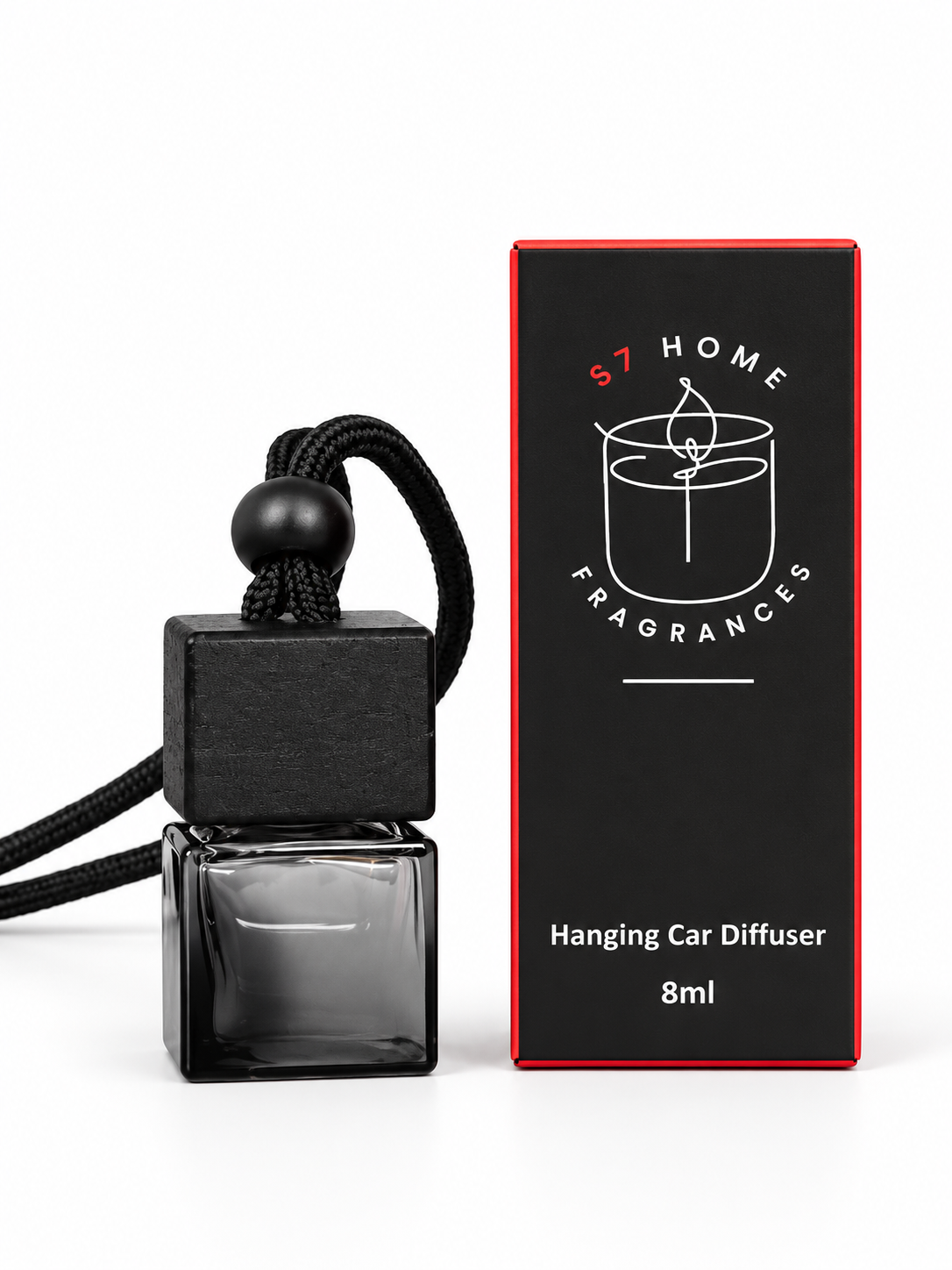 S7 Home Fragrances Hanging Car Diffuser next to a gift box.